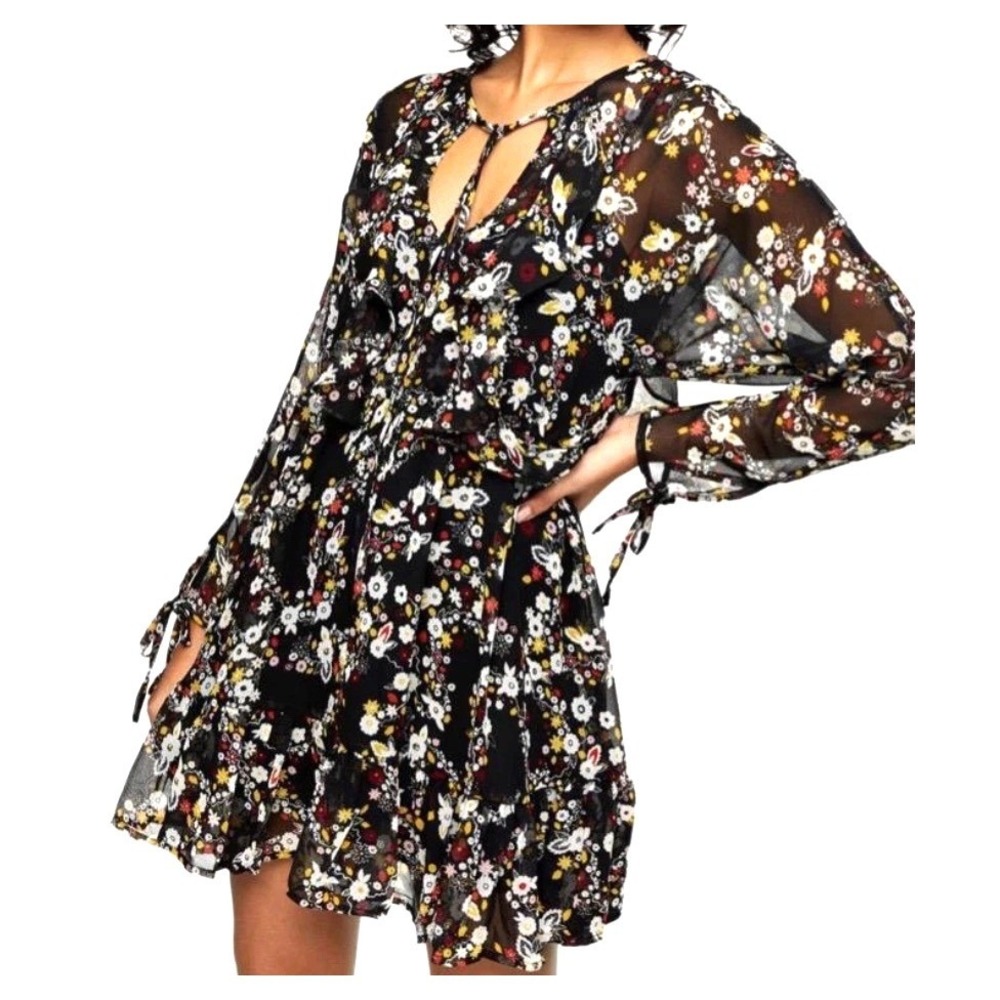 Topshop Womens Dress Floral Sheer Whimsigoth Ruffled 90's Grunge Fairycore S 4